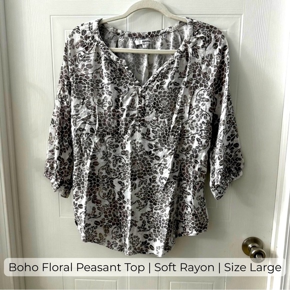 Sonoma Tops - Sonoma Boho Floral Peasant Blouse L Rayon Split Neck Cottagecore Top